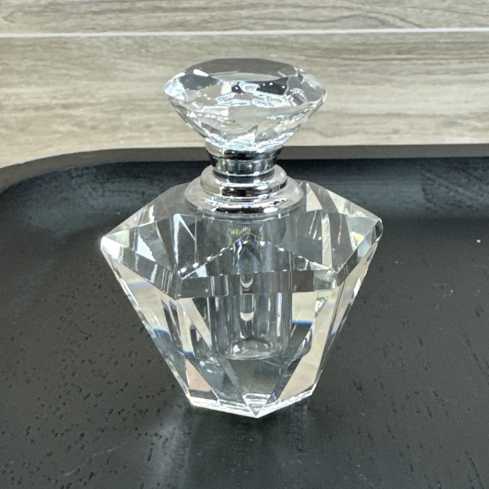 Oleg Cassini Lot Of 3 Crystal Small Perfume Bottle Glass Dauber Geometric Shape - Picture 5 of 16